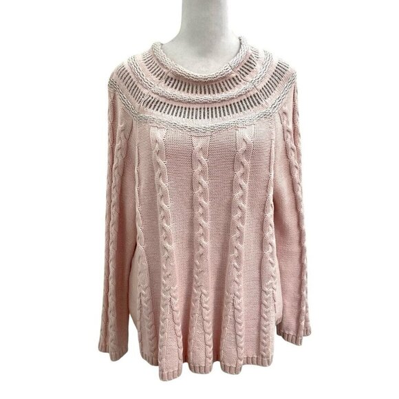 Soft Surroundings Cable Knit Metallic Detail Sweater Baby Pink size Petite Large - Picture 1 of 8